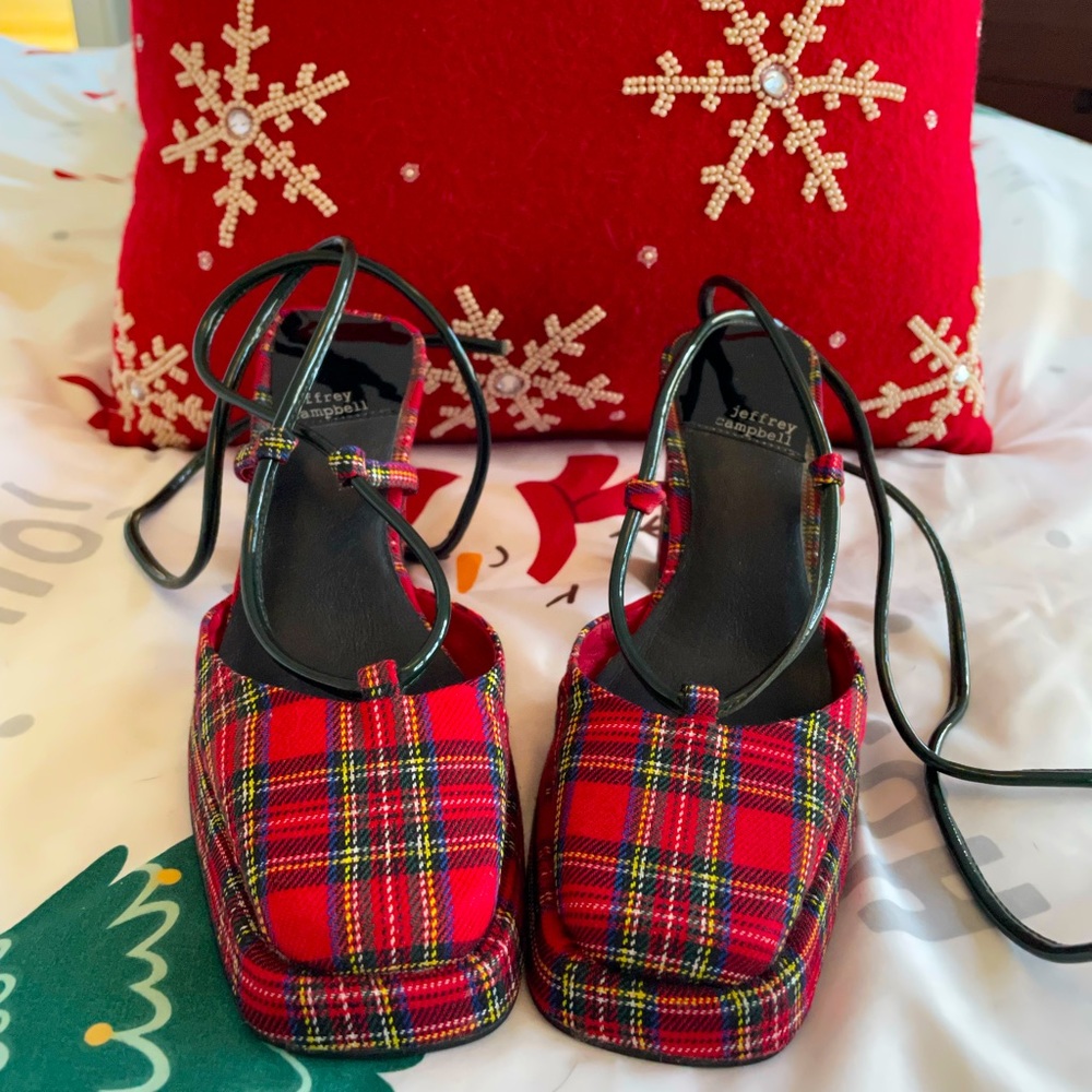 GORGEOUS Jeffrey Campbell Red Tartan Heels